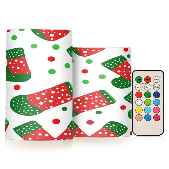 2 PCS Flameless Candles with Remote Timer LED Battery Operated Flickering Candle Light for Wedding Table Home Decoration Gifts Christmas Socks