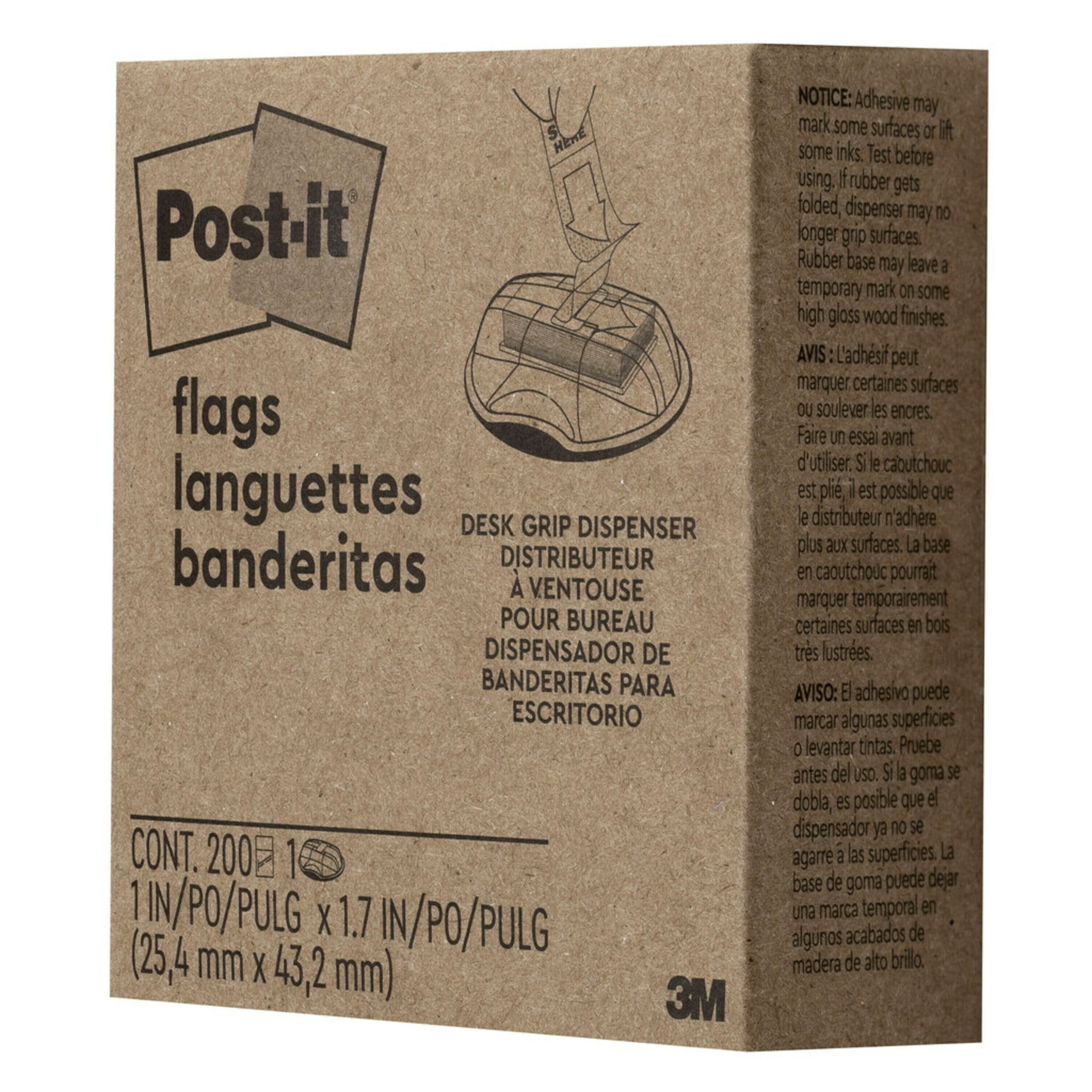Post-it Flags, Red, 1 in. Wide, Desk Grip Dispenser, 200/Pack