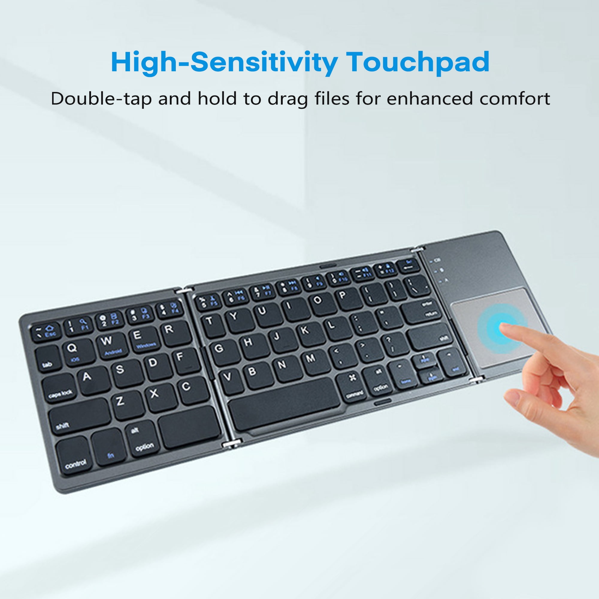 Kitgody Triple-Fold Bluetooth Keyboard with Touchpad, Portable & Silent Mini Keyboard for Windows, iOS Android, USB-C Rechargeable, Compact for Travel Laptop Tablet(Gray)