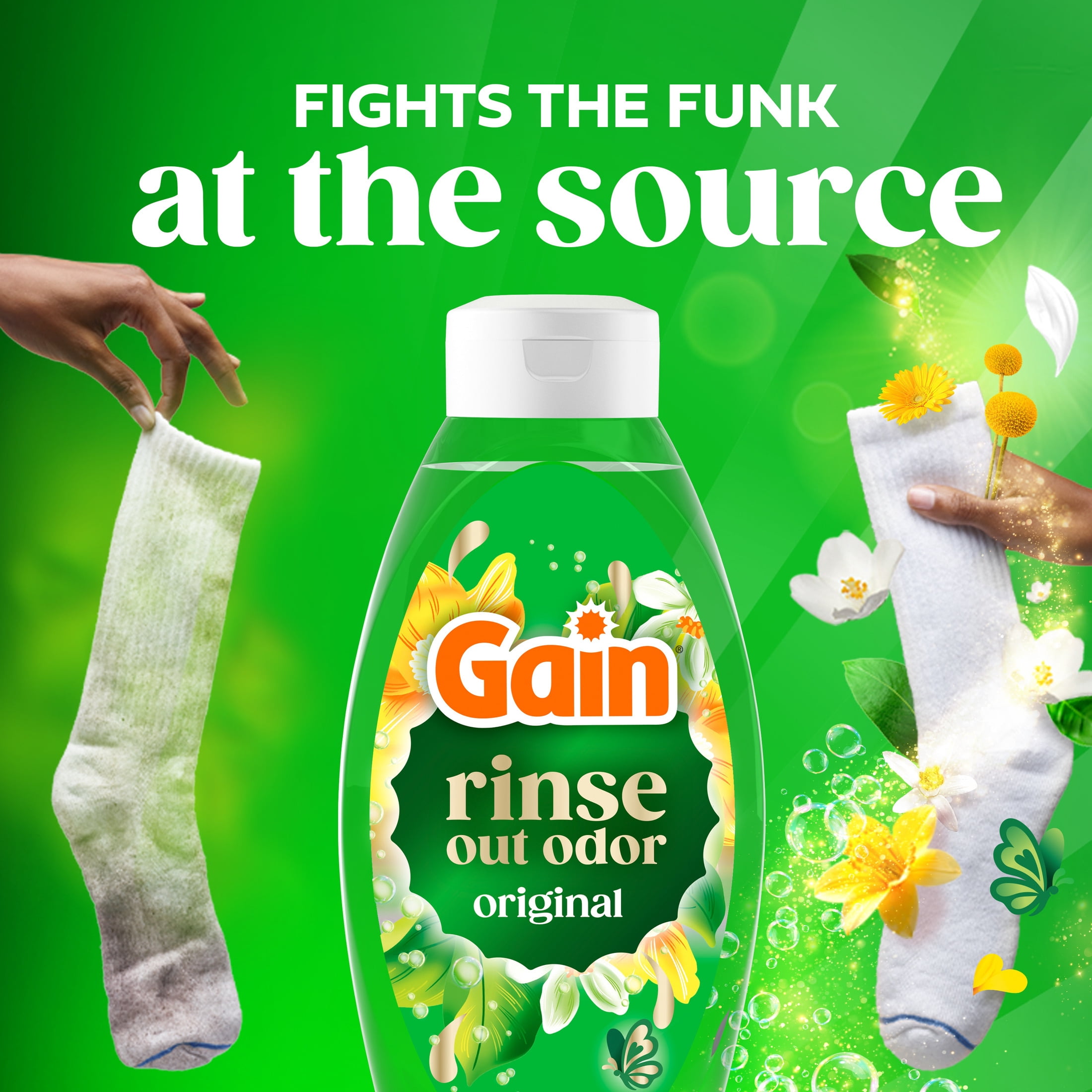 Gain Rinse Laundry Odor Remover Fights Stubborn Residues and Odors At The Source, HE Compatible Original Scent, 16 fl oz