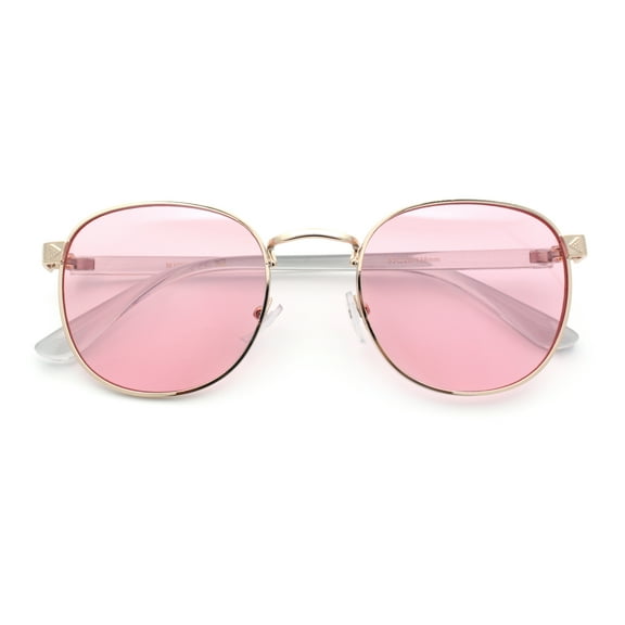 Classic Round Windsor Dandy Metal Rim Fashion Sunglasses Gold - Pink