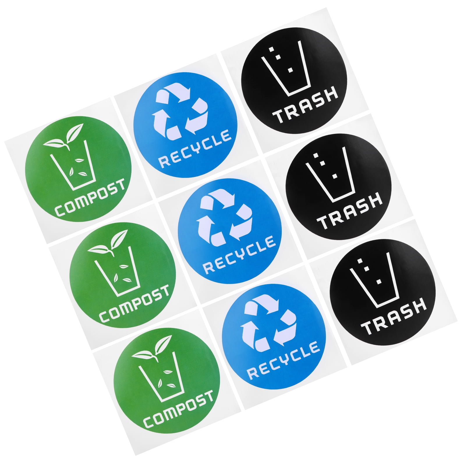 Outdoor Dustbin Sticker, Round Recycle Trash Recycle Decal 60Pcs/Set