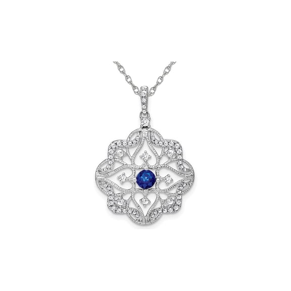 1/3 Carat (Ctw) Natural Blue Sapphire Pendant Necklace with Diamonds in 14K White Gold and Chain