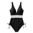 thumbnail image 3 of Swimsuits for Women Tummy Suits New Women Solid Backless Bikini Bandage Two-Pieces Swimwear Swimsuit Beachwear Set Style B-111 Black S, 3 of 4