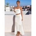 thumbnail image 2 of Women'S 2 Piece Outfits Ruffle Trim Crop Top and Low Rise Maxi Skirt Set White XS, 2 of 6