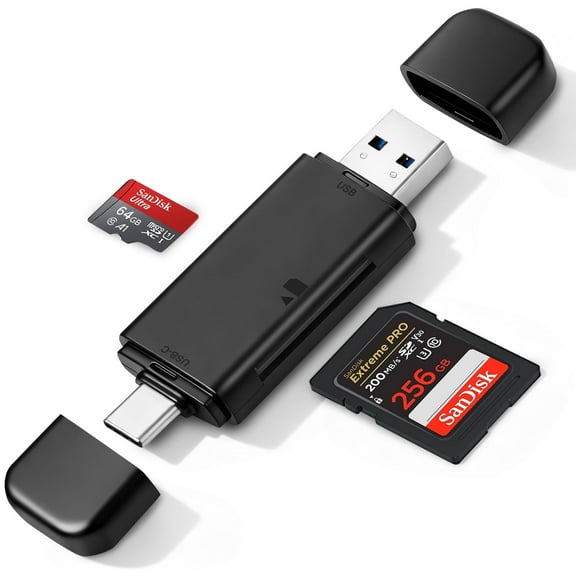 Atzeste 2-in-1 SD Card Reader, USB C & USB 3.0 Memory Card Adapter for SD/Micro SD 3.0, SD Card Reader for iPhone 15/16, Windows, MacBook Pro, Laptop, PC
