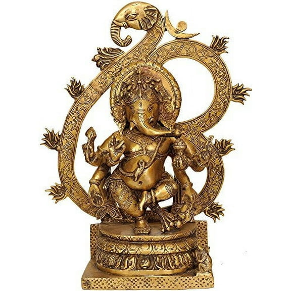 Dancing Ganesha with Om - Brass Statue
