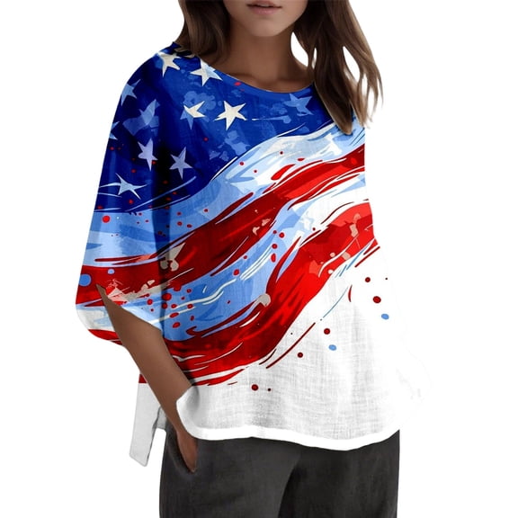 Women's Tops T Shirts Patriotic Graphic Fourth Of July Print Short Sleeve Blend Going Out Shirts
