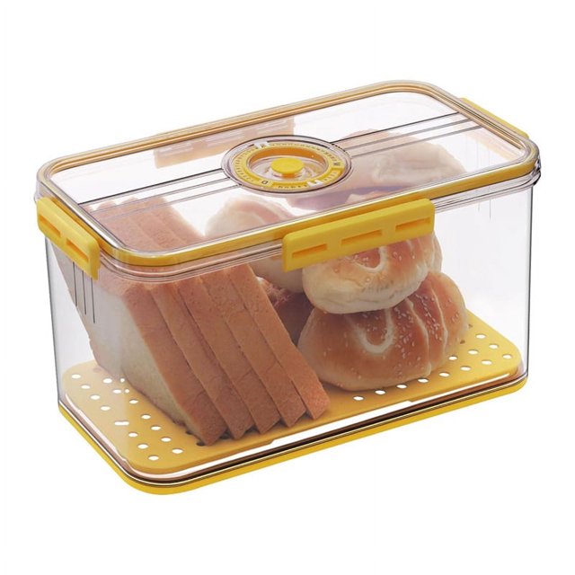 Panera Paneras para encimera de cocina Recipiente hermético para guardar pan con registro de tiempo y tapa amarilla