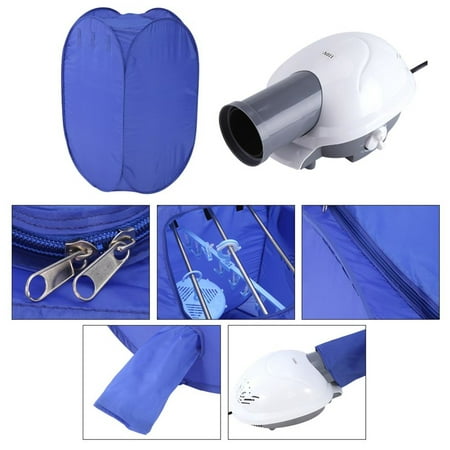 Filfeel Electric Portable Clothes Dryer, Blue Mini Folding Ventless Electric Air Clothes Dryer Bag Folding Fast Drying Machine with Heater 110V US
