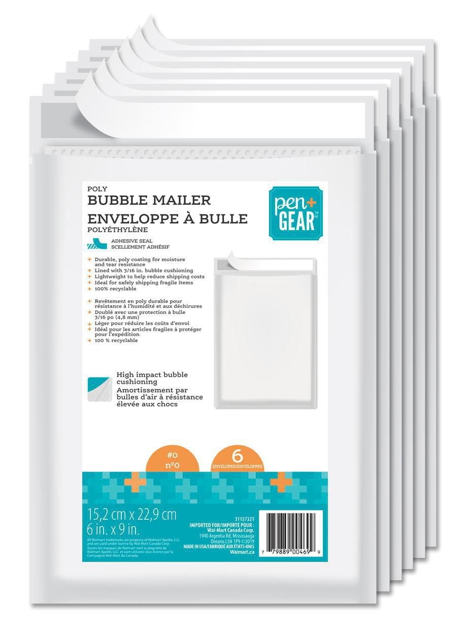 Pen+Gear Poly Bubble Mailer #0, 6 in. x 9 in., Pack of 6