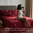 thumbnail image 6 of MR&HM Satin Sheet Set Queen 4 Pcs, Silky Elegant Luxurious Queen Size Bed Sheets, with Flat Sheet, Deep Pocket Fitted Sheet for Mattress and Matching Satin Pillow Cases (Queen Size, Burgundy), 6 of 7