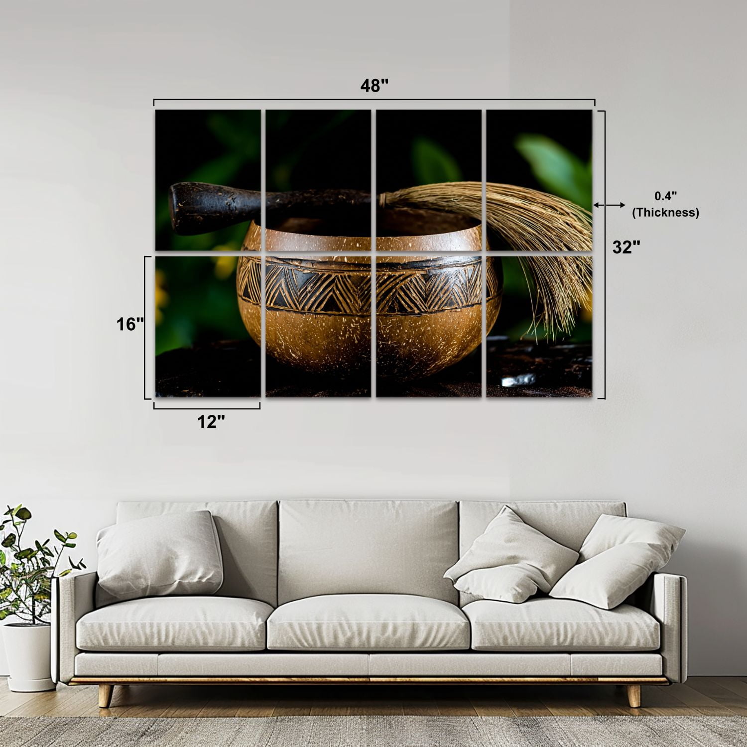 8 Pack Art Acoustic Panels Sound Absorbing Bowl Front View Palm Tree Coconut Decorative Soundproof Wall Panels Self Adhesive for Nursery Game Room Bedroom 48"x32"