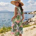 thumbnail image 2 of Garronmavis Matching Summer Outfits for Couples Mens Button Up Shirt Polyester Vacation Tropical Flowers Loose Beach Tops and Women's Tank Dress Elastic Waistband Vacation Clothes, 2 of 7
