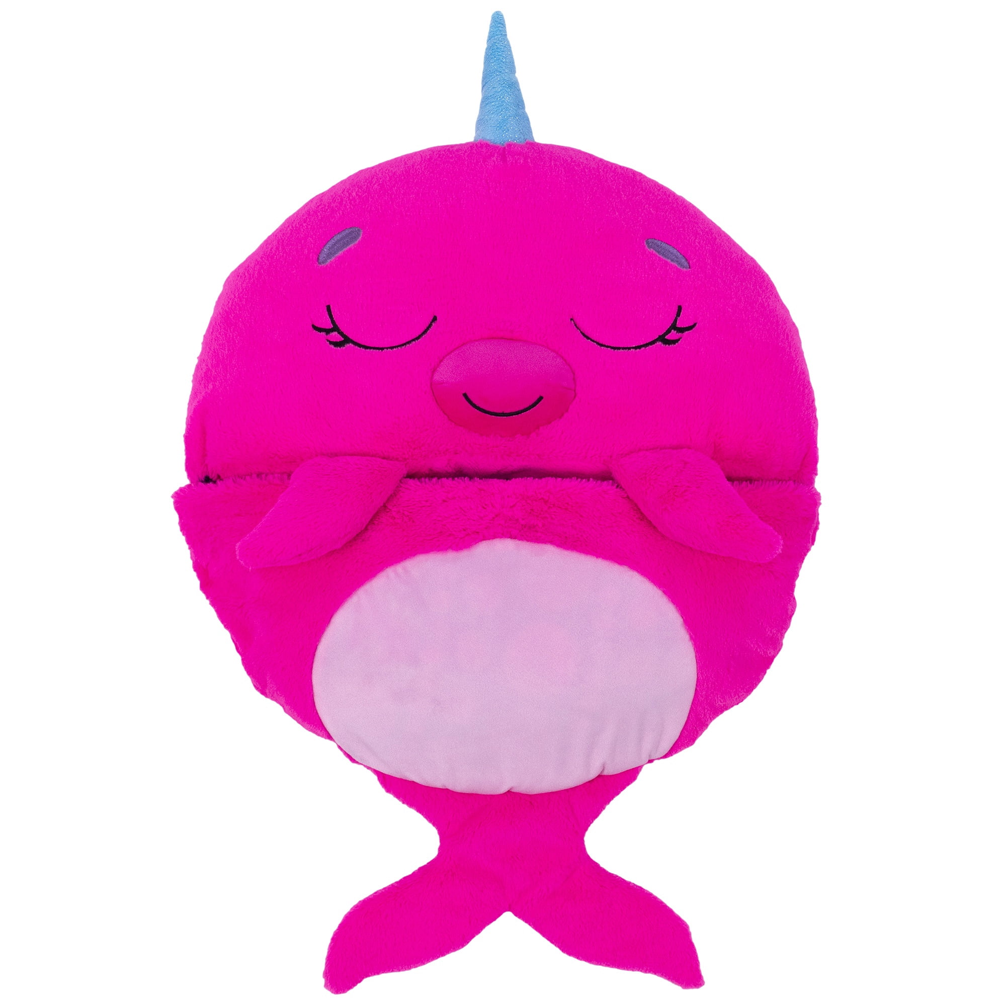 Happy Nappers: Pillow & Sleepy Sack: Medium - Neil The Pink Narwhal - 54x20", 2-In-1: Plush Animal Opens To Sleeping Bag, Soft Play Character, Kids 3+