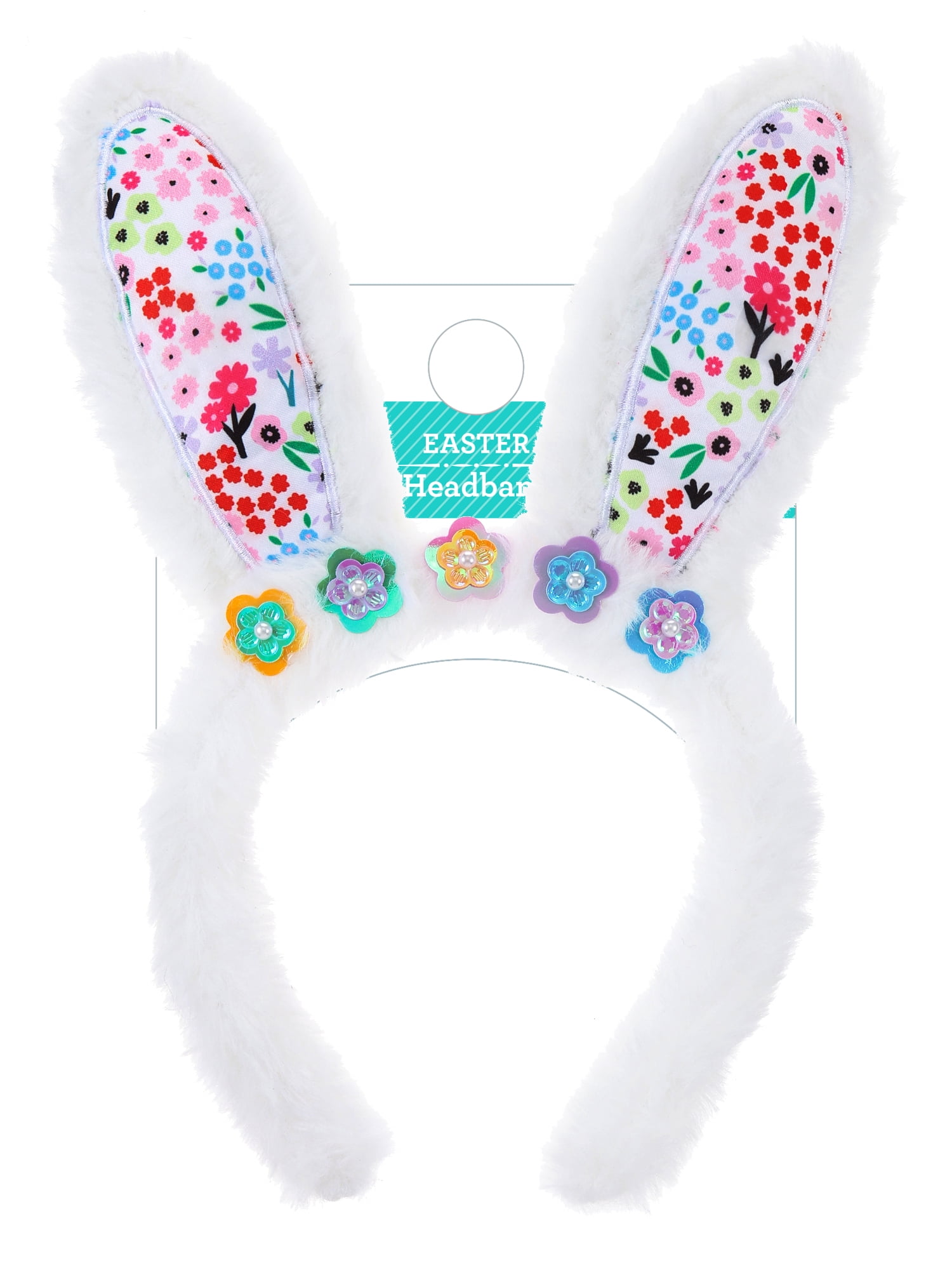 Way to Celebrate Easter Bunny and Flowers Calico Bunny Ears Headband, 1 Piece