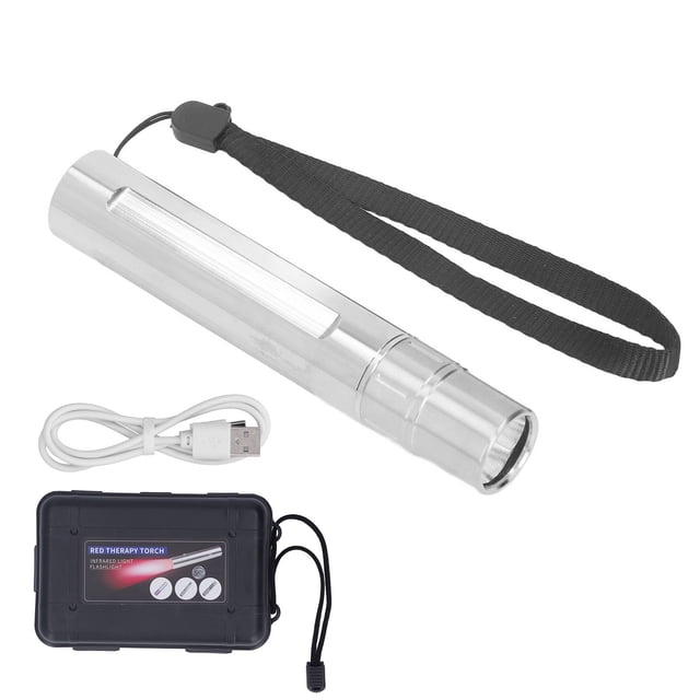 Linterna de terapia de luz infrarroja LED de acero inoxidable de 630 nm, 660 nm y 850 nm con cabestrillo para tobillo.
