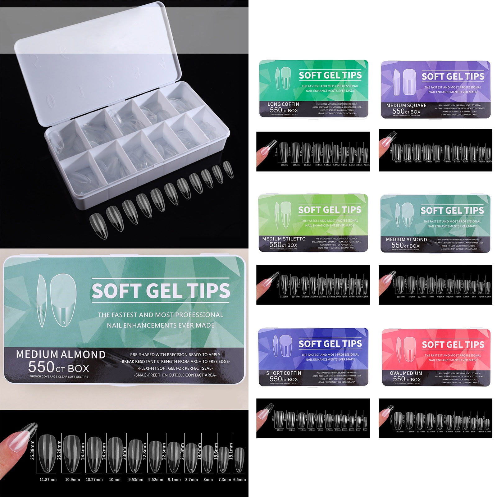 Stick on Nails Coffin Shape Nail Clear Tips Coffin for Nails Stuff Full Well Nail Tips for Practice Hand Tip Nails Practice Acrylic Nail Tips Clear Ballerina 500 False Nail Tips Clear Long on