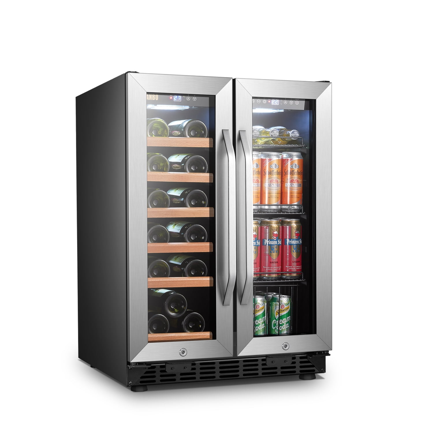 Lanbo 24 inch 18 Bottle 55 Cans Under Counter Dual Zone Wine Cooler