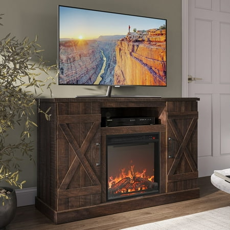 BELLEZE 47  Rustic TV Stand Entertainment Center For TVs up to 50  with 18  Fireplace - Veropeso (Espresso)