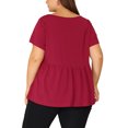 thumbnail image 3 of Unique Bargains Women's Plus T-Shirts Square Neck Peplum Summer Short Sleeve Tops 3X Burgundy, 3 of 6