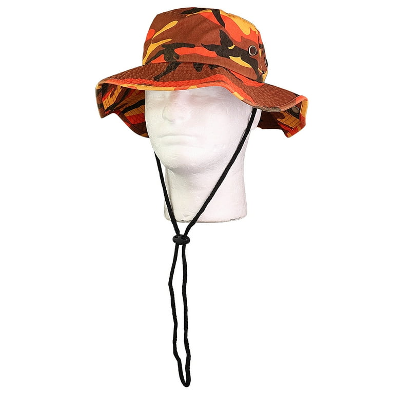 Wide Brim Hiking Fishing Safari Boonie Bucket Hats 100% Cotton UV Sun  Protection For Men Women Outdoor Activities S/M Orange Camo