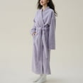 thumbnail image 2 of Defitshape Women's Long Sleeve Robe Soft Fuzzy Bathrobe Warm Fleece Winter Long House Sleeping Pocket Sleepwear Purple X-Large, 2 of 4