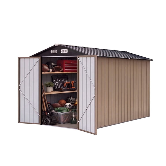 Orithm 8x10 FT Metal Outdoor Storage Shed, Backyard Metal Building with 2 Hinged Doors & 4 Vents, Weatherproof Storage Shed for Garden Tools & Patio Equipment