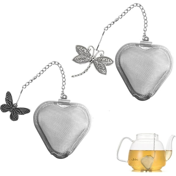 2 Pack Stainless Steel Mesh Tea Infuser, Loose Tea Steeper Extra Fine Mesh Loose Tea Filter Tea Infuser Strainer with Extended Chain Hook for Loose Leaf Tea or Herbal Tea/Heart Shape