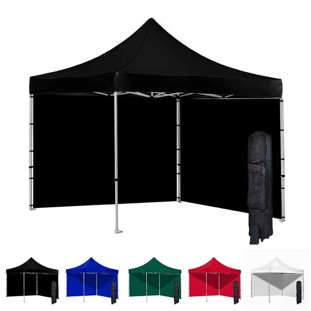 Black 10x10 Instant Canopy Tent And 2 Side Walls Commercial Grade Aluminum Frame Water Resistant Canopy Top And Sidewalls Includes Canopy Bag And Stake Kit 5 Color Options Walmart Com Walmart Com
