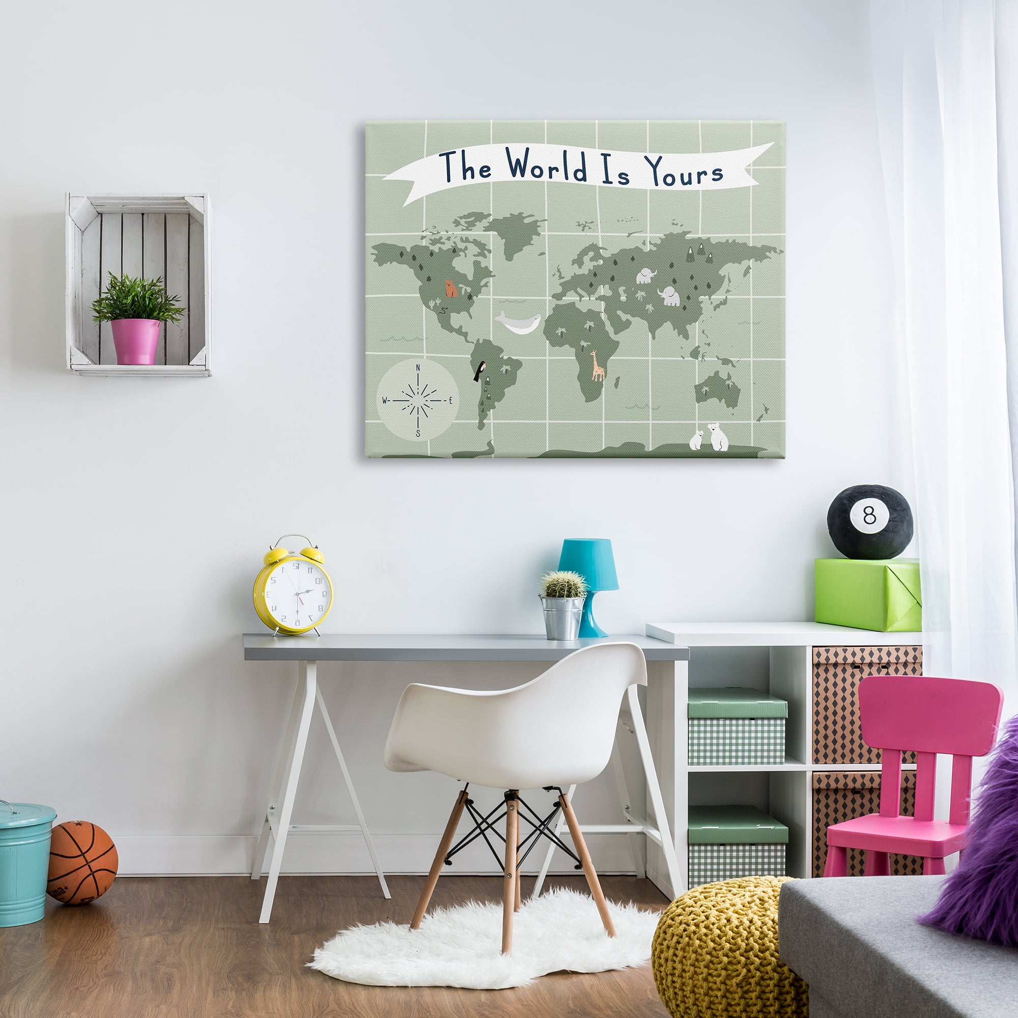 Stupell Industries The World Is Yours Phrase Kid's Green World Map, 36 x 48, Designed by Daphne Polselli