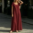 thumbnail image 5 of Bosfbaoi Dresses for Women Square Neck Short Sleeve Loose Flowy Linen Blend Maxi Dress, 5 of 5