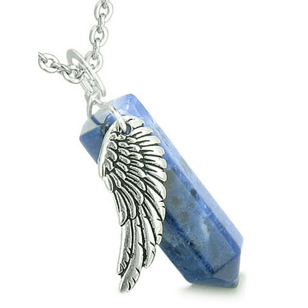 - Amulet Angel Wing Magic Wand Crystal Point Sodalite Healing and Pendant 18 Inch Necklace