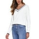 thumbnail image 4 of SUÉTER DE MANGA LARGA A RAYAS V DE INSPIRACIÓN CHIC PARA MUJERES, SUÉTER CASUAL SUAVE DE OTOÑO TAMAÑO S BLANCO, 4 of 6