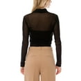 thumbnail image 5 of MixMatchy Women's Long Sleeve Chest Pocket Button Down Mesh Crop Top, 5 of 6