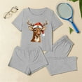 thumbnail image 2 of REORIAFEE Matching Lounge Sets for Women Christmas 3 Piece Pajama Short Sleeve Top and Shorts Santa Graphic Soft Sleepwear Gray XS-2XL, 2 of 7