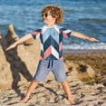 thumbnail image 3 of FORMRS Boys Rash Guard Short Sleeves Swim Shirt Quick Dry UPF 50+ Sun Protection, Sizes 3-12T, Blue Geometric, 3 of 6