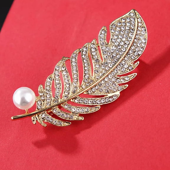GKNET Crystal Feather Leaf Shaped Brooch Pearl Pin Badge Bag Decor Wedding Jewel X WY4