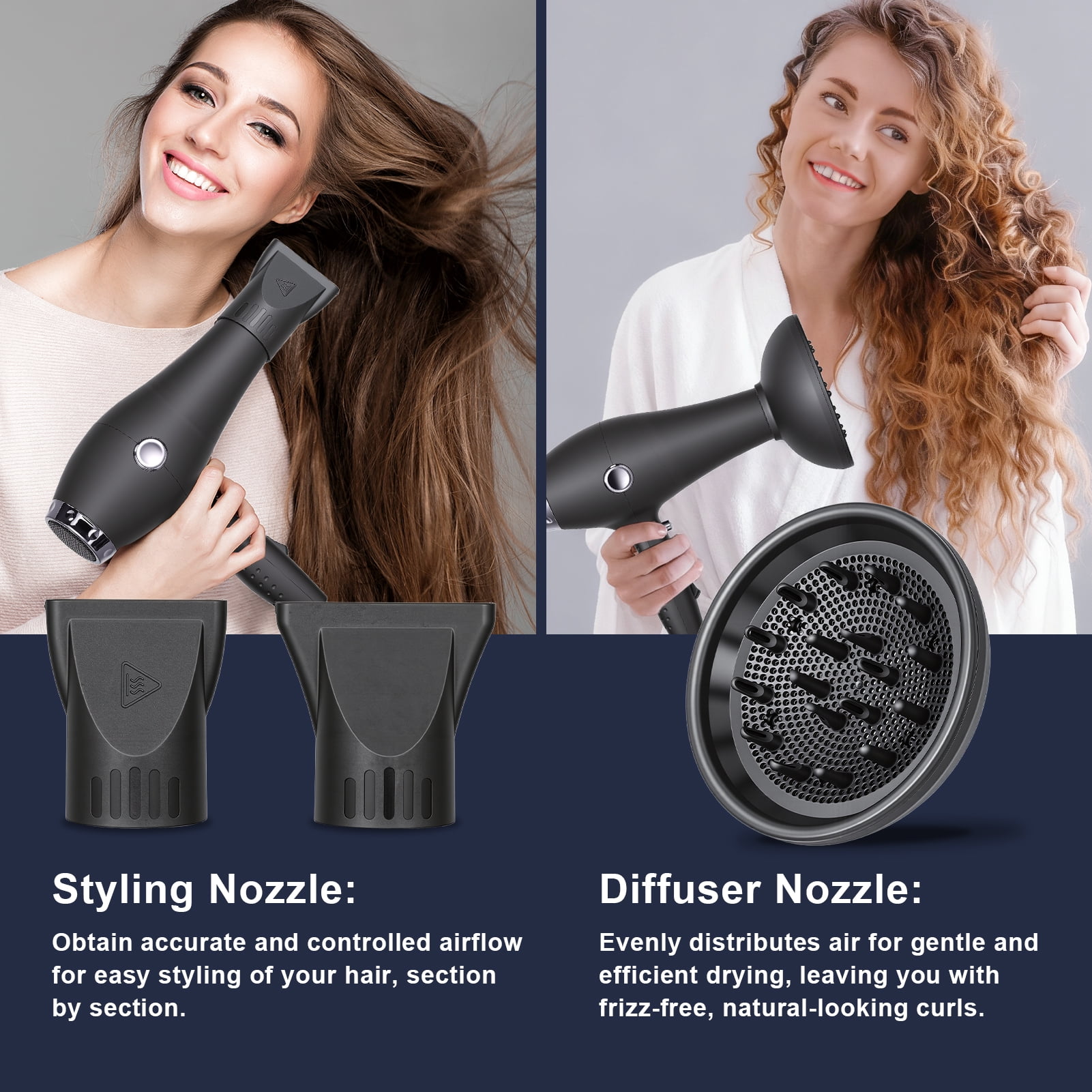 1800W High Power Hair Dryer with Diffuser & Concentrator, Adjustable Heat & Speed, Low Noise Blow Dryer for Home & Salon