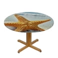 thumbnail image 3 of HAOXIT Starfish Round fitted tablecloth, Seashell and Starfish Close up Sandy Beach Idyllic Ocean Backdrop, Elastic edge, indoor/outdoor dining table cover, for Round table Earth Yellow 31-35, 3 of 8