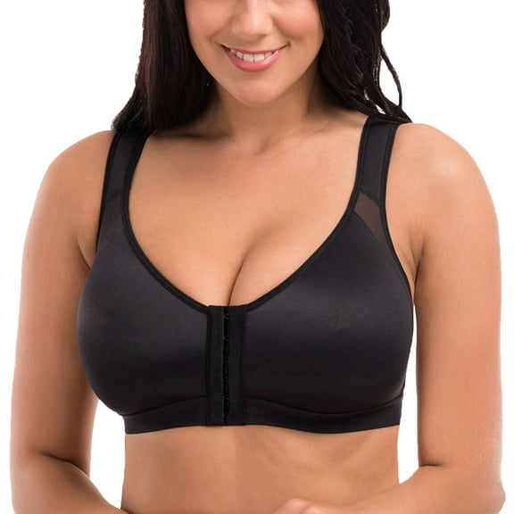 Comfort Padded Underwire Bra Women Back-Smoothing Bra Feature V-Neck Wire-Free Bra Style W-1893 Hook and Eye Closure Full Figure Bras Black 3XL