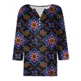 thumbnail image 4 of GEWSEY Womens 3/4 Sleeve Tops Summer Henley V-Neck Tshirts Casual Pleated Blouse Dressy Loose Floral Basic Tee (Navy, S), 4 of 5