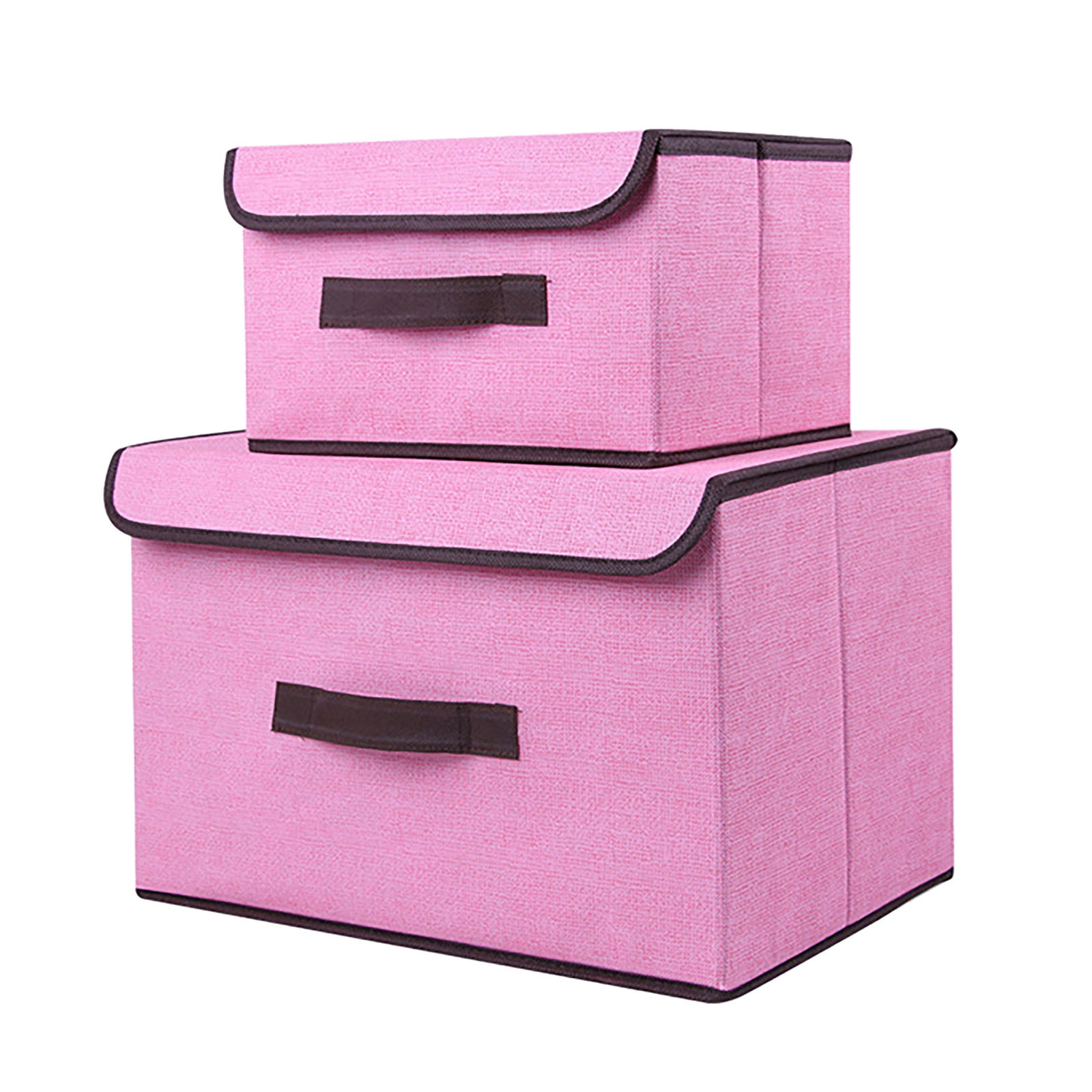 Bizhua Pink: Large + Small - Storage Box Foldable Clothes and Miscellaneous Portable Dust-Proof Storage Box with Lid Folding Storage Box (Large + Small)Storage Box Foldable Clothing Sundries