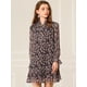 thumbnail image 3 of Vestido Recto Suelto Con Cuello Anudado Con Volantes Florales Para Mujer Negro S, 3 of 6