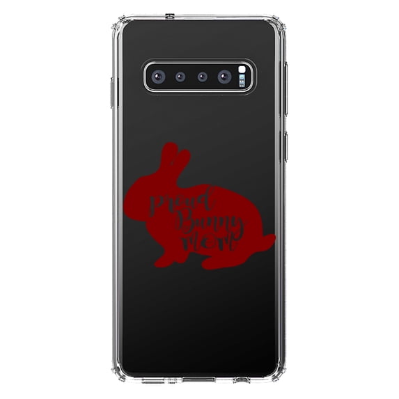 DistinctInk Clear Shockproof Hybrid Case for Samsung Galaxy S10 (6.1" Screen) - TPU Bumper Acrylic Back Tempered Glass Screen Protector - Proud Bunny Mom - Rabbit