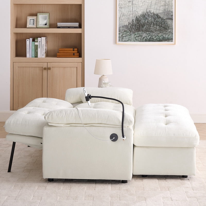 Double Sofa Recliner with Storage Ottoman, Manual Adjustable Reclining Loveseat with USB Charging Port, Phone Stand, and Soft Padded Armrests for Living Room, Apartment, and Home Theater
