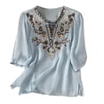 thumbnail image 2 of Favoffer Women's Embroidered Blouse V Neck Short Sleeve Tone Soft Spring Summer Daily Travel Leisure Fashion Top, 2 of 5