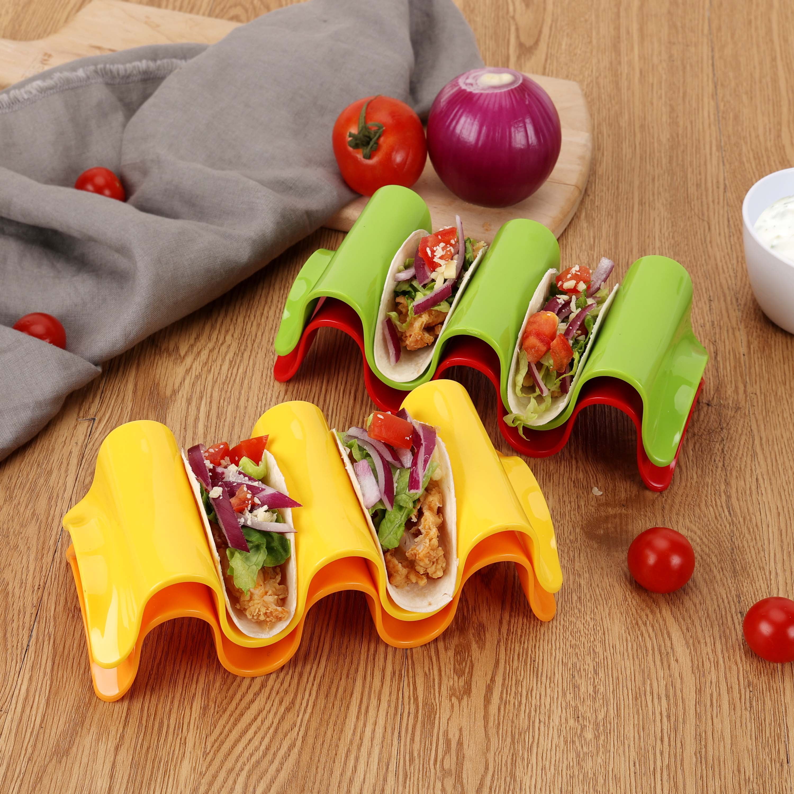 Mainstays Stackable Triple Taco Holder Stand 4-Pack Multicolor - Easy Serve & Dishwasher Safe