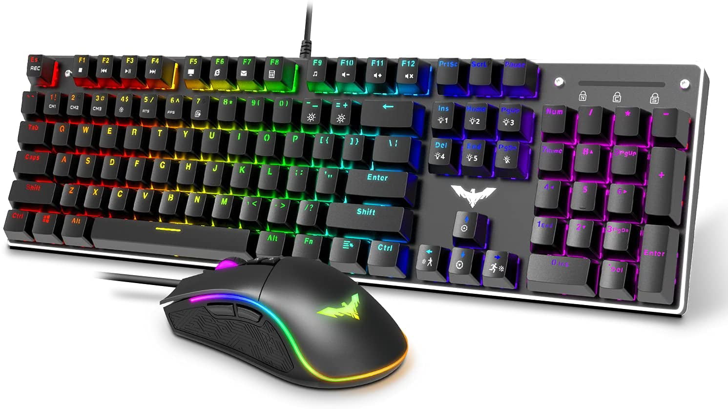 Black HAVIT Rainbow Backlit Wired Gaming Keyboard Mouse Combo 