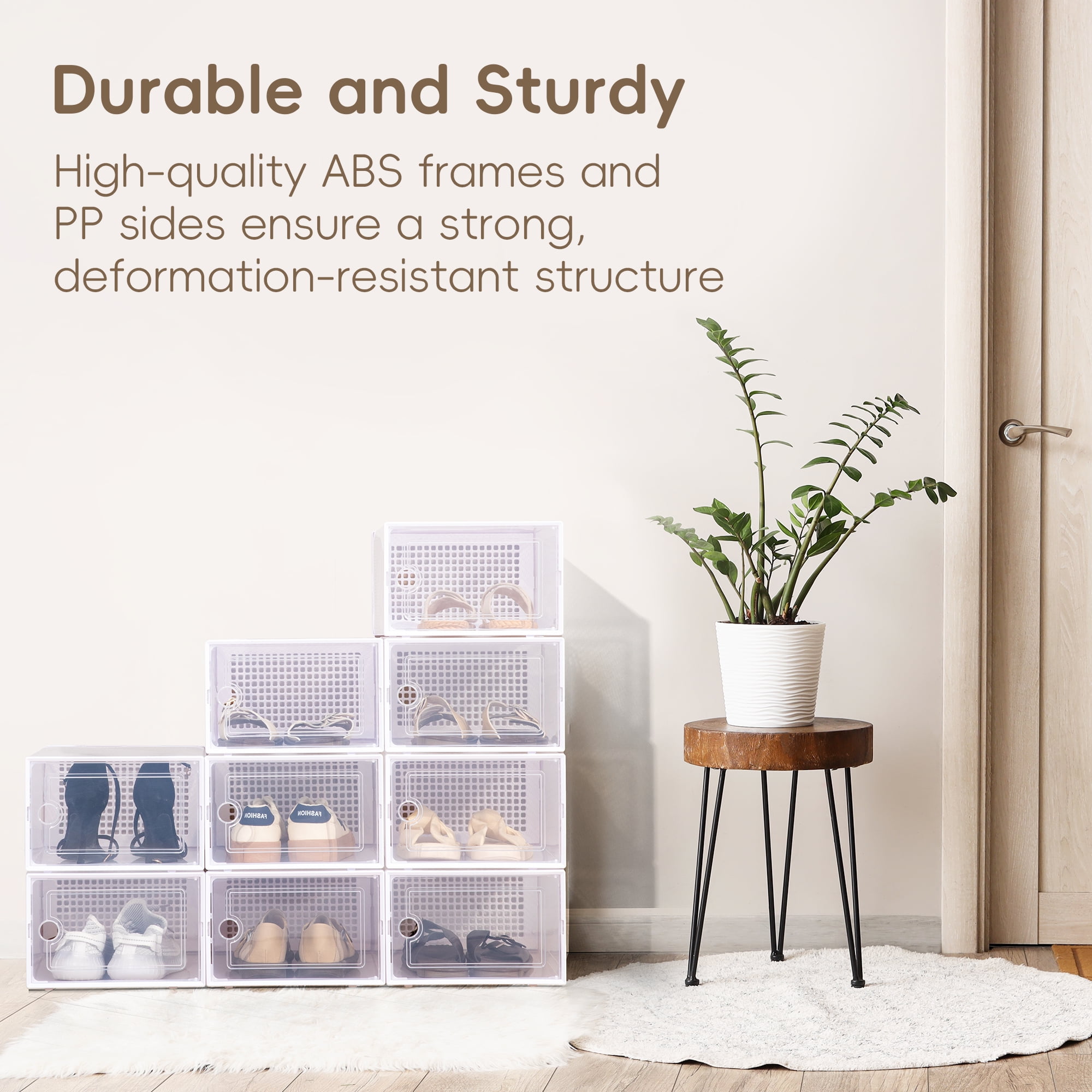 VUSIGN 12 Pack Large Shoe Storage Box, Clear Plastic Stackable Shoe Organizer for Closet, Space Saving Foldable Shoe Rack Sneaker Container Bin Holder